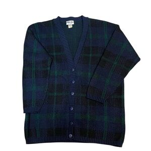 Vintage Colter Bay Plaid Knit Cardigan‎ Sweater Navy Green – Size Medium women’s